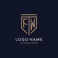 FW initial logo monogram with simple luxury shield icon design vector