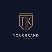 TK initial logo monogram with simple luxury shield icon design vector