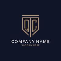 QC initial logo monogram with simple luxury shield icon design vector