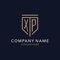 XP initial logo monogram with simple luxury shield icon design vector