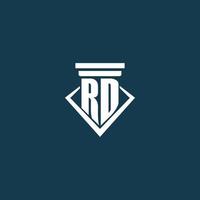 RD initial monogram logo for law firm, lawyer or advocate with pillar icon design vector