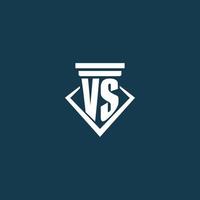 VS initial monogram logo for law firm, lawyer or advocate with pillar icon design vector