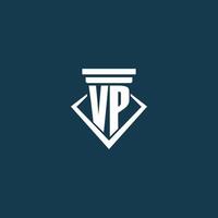 VP initial monogram logo for law firm, lawyer or advocate with pillar icon design vector