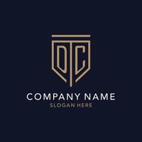 DC initial logo monogram with simple luxury shield icon design vector