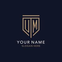UM initial logo monogram with simple luxury shield icon design vector