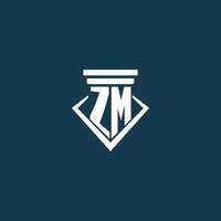 ZM initial monogram logo for law firm, lawyer or advocate with pillar icon design vector
