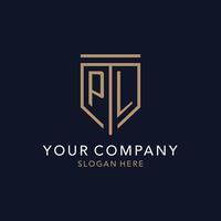 PL initial logo monogram with simple luxury shield icon design vector