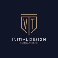 VT initial logo monogram with simple luxury shield icon design vector