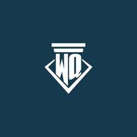 WQ initial monogram logo for law firm, lawyer or advocate with pillar icon design vector