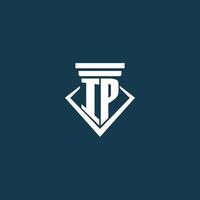 IP initial monogram logo for law firm, lawyer or advocate with pillar icon design vector