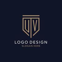 UV initial logo monogram with simple luxury shield icon design vector