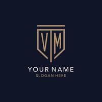 VM initial logo monogram with simple luxury shield icon design vector