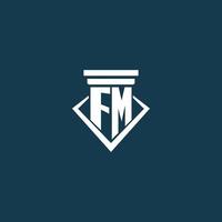 logotipo de monograma inicial fm para bufete de abogados, abogado o defensor con diseño de icono de pilar vector