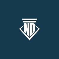 ND initial monogram logo for law firm, lawyer or advocate with pillar icon design vector