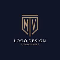 MV initial logo monogram with simple luxury shield icon design vector