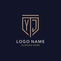 monograma del logotipo inicial de yj con diseño de icono de escudo de lujo simple vector