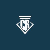 CR initial monogram logo for law firm, lawyer or advocate with pillar icon design vector