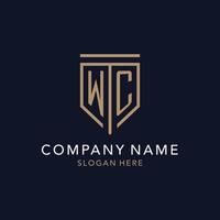 WC initial logo monogram with simple luxury shield icon design vector