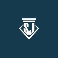 SJ initial monogram logo for law firm, lawyer or advocate with pillar icon design vector