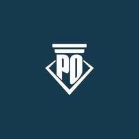 PO initial monogram logo for law firm, lawyer or advocate with pillar icon design vector