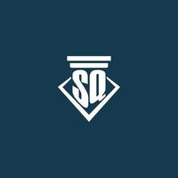 SQ initial monogram logo for law firm, lawyer or advocate with pillar icon design vector