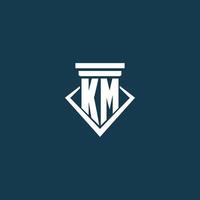 KM initial monogram logo for law firm, lawyer or advocate with pillar icon design vector