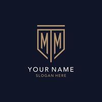 MM initial logo monogram with simple luxury shield icon design vector