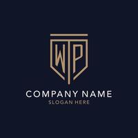 WP initial logo monogram with simple luxury shield icon design vector