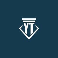 YT initial monogram logo for law firm, lawyer or advocate with pillar icon design vector