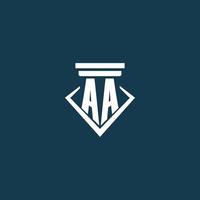 AA initial monogram logo for law firm, lawyer or advocate with pillar icon design vector
