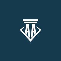 AA initial monogram logo for law firm, lawyer or advocate with pillar icon design vector