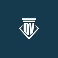 OV initial monogram logo for law firm, lawyer or advocate with pillar icon design vector