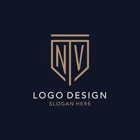 monograma del logotipo inicial nv con un diseño de icono de escudo de lujo simple vector