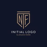 monograma de logotipo inicial nf con diseño de icono de escudo de lujo simple vector