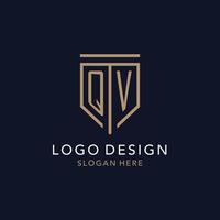 QV initial logo monogram with simple luxury shield icon design vector