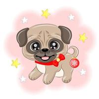 Cute dog pug with a Christmas toy Christmas vector illustration