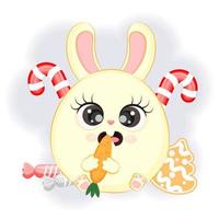 Cute rabbit eating carrots with sweets New Year illustration vector