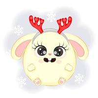 Cute rabbit in a reindeer costume New Year illustration vector