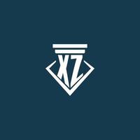 XZ initial monogram logo for law firm, lawyer or advocate with pillar icon design vector