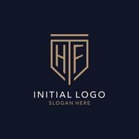 HF initial logo monogram with simple luxury shield icon design vector