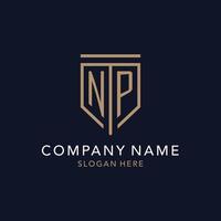 NP initial logo monogram with simple luxury shield icon design vector