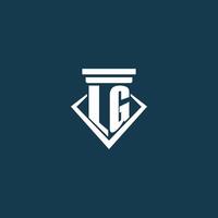 LG initial monogram logo for law firm, lawyer or advocate with pillar icon design vector