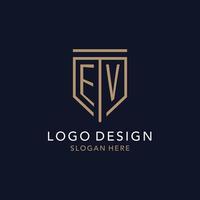 EV initial logo monogram with simple luxury shield icon design vector