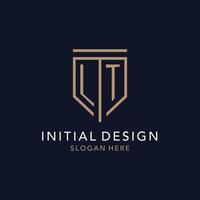 LT initial logo monogram with simple luxury shield icon design vector