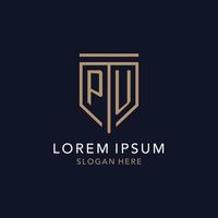 PU initial logo monogram with simple luxury shield icon design vector