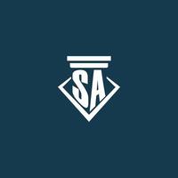 SA initial monogram logo for law firm, lawyer or advocate with pillar icon design vector