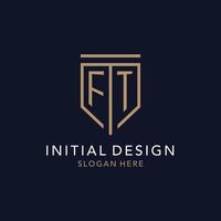 FT initial logo monogram with simple luxury shield icon design vector