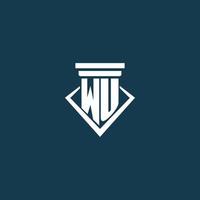 WU initial monogram logo for law firm, lawyer or advocate with pillar icon design vector