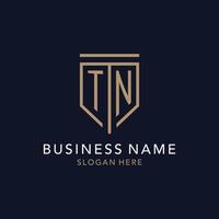 TN initial logo monogram with simple luxury shield icon design vector