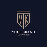 VK initial logo monogram with simple luxury shield icon design vector